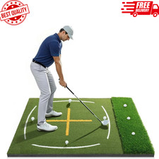 Golf Mat with Dual Turf | Golf Hitting Mat with Standing Guide-Line & Swing Path