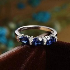 2CT Oval Cut Lab Created Blue Sapphire Wedding Ring Women 14K White Gold Plated