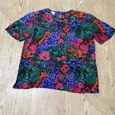 VTG Christie  Jill Small 100 Silk Floral Blouse Short Sleeve Vintage