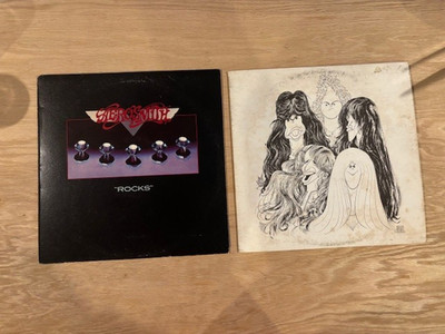 AEROSMITH lot of 2 vinyl  33 LP records DRAW THE LINE 1977 & ROCKS 1976