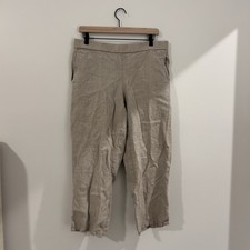 Eileen Fisher Beige Organic Linen Cropped Wide Leg Pants Linen Medium Womens