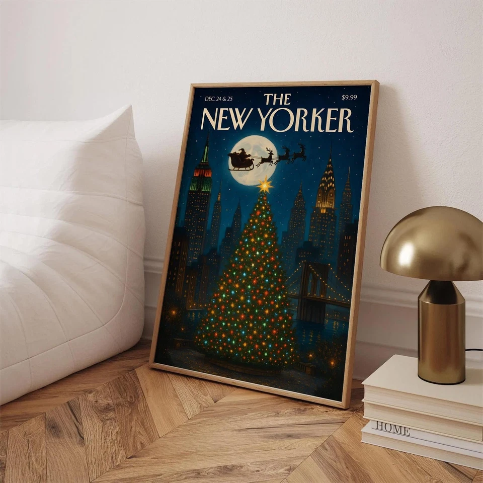 Santa Sleigh Over NYC Poster – Vintage New Yorker Christmas Cover Art Print - Image 3 of 4