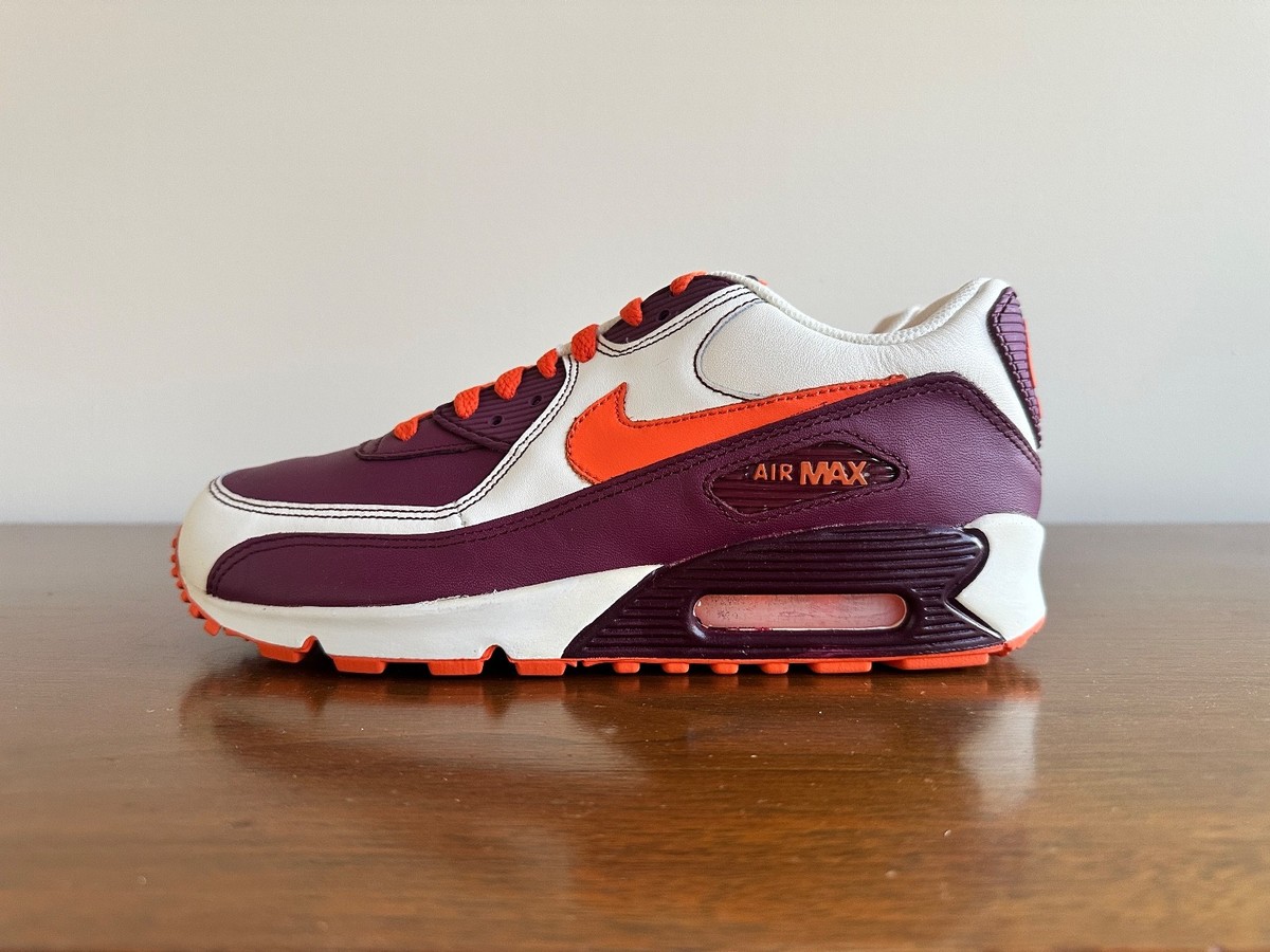2007 NIKE AIR MAX 90 LEATHER SAIL ORANGE BLAZE DEEP GARNET SIZE