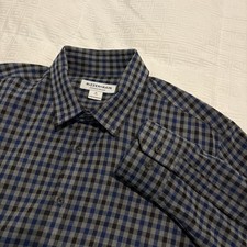 Mizzen Main Shirt Mens XL Blue Plaid Trim Fit Performance Stretch Button Down