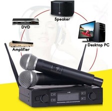 UHF Wireless Microphone System Dual Channel Receiver 2 Cardioid Microphone