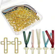 Gold Cross Paper Clips with Ribbons Set. Loaded Bible Supplies