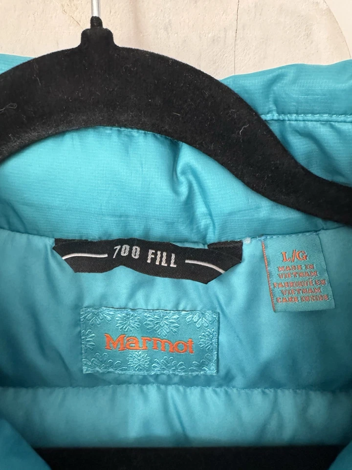 Girls Kids L Marmot Highlander Down Jacket 700 Fill Power Puffer Quilt Turquoise - Image 3 of 4