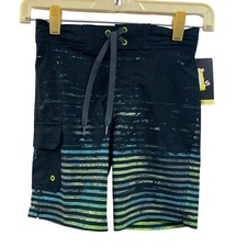 NWT New Art Class Boys Size 6 Black Blue Striped Lined UPF 50 Swimming Trunks