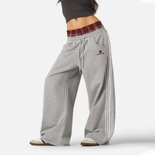 Women's Retro Plaid Embroidered Pants Vintage Casual Streetwear Trousers