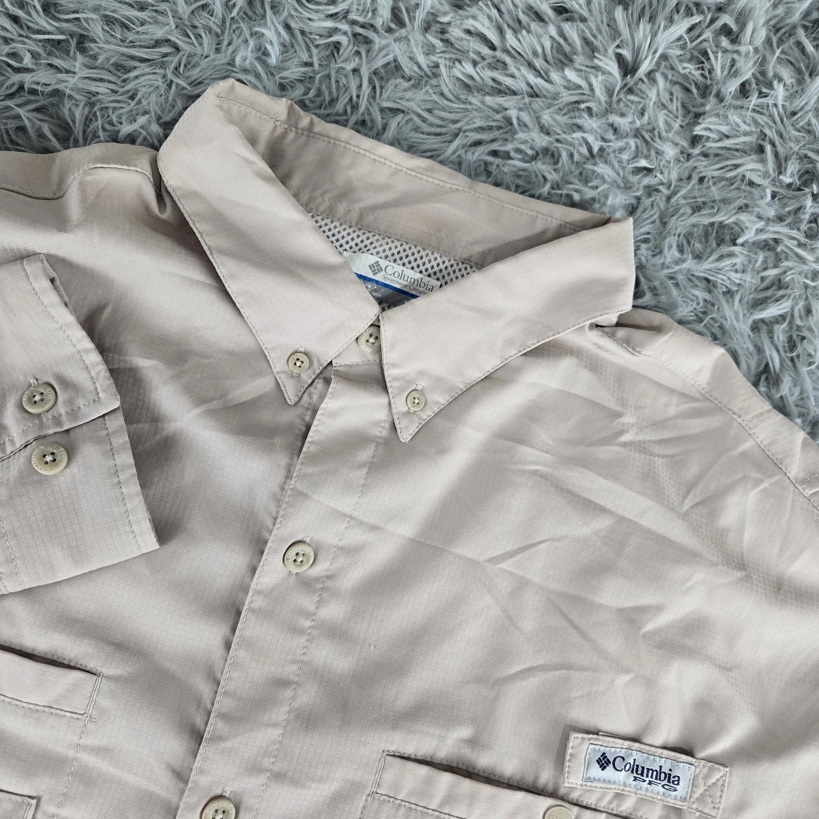 Columbia PFG FM7253 Mens XL Beige Long Sleeve Button Down Vented Shirt
