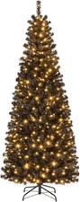 GOFLAME 7FT Prelit Pencil Black Christmas Tree, Artificial Slim Xmas Tree with 8