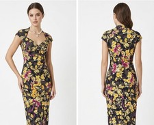 Karen Millen multi floral printed cap sleeve slim fit midi dress size 10