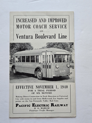 #ad #ad 1940 Pacific Electric Railway Ventura Blvd Timetable Brochure LA $18.00