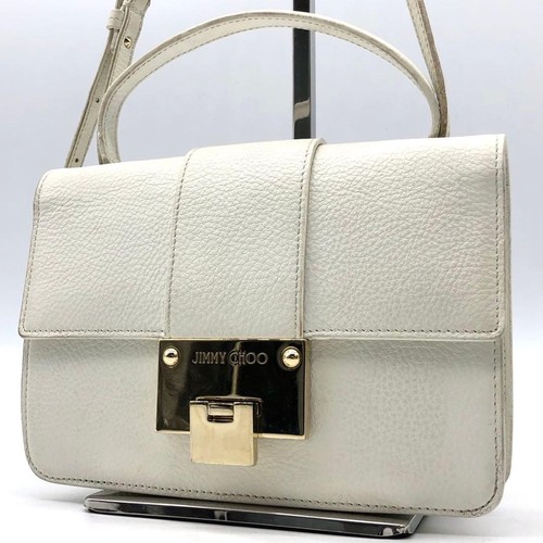 Jimmy Choo 2-Way Shoulder Bag White Leather Logo Gold Hardware Japan 10956