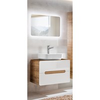 Badezimmer BadmöBel Waschplatz Set Weiß Eiche Waschtisch Keramikbecken Spiegel