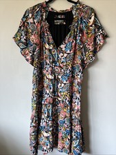 Anthropologie Robin Tiered Mini Dress in Black Floral Paisley Print Size Large L