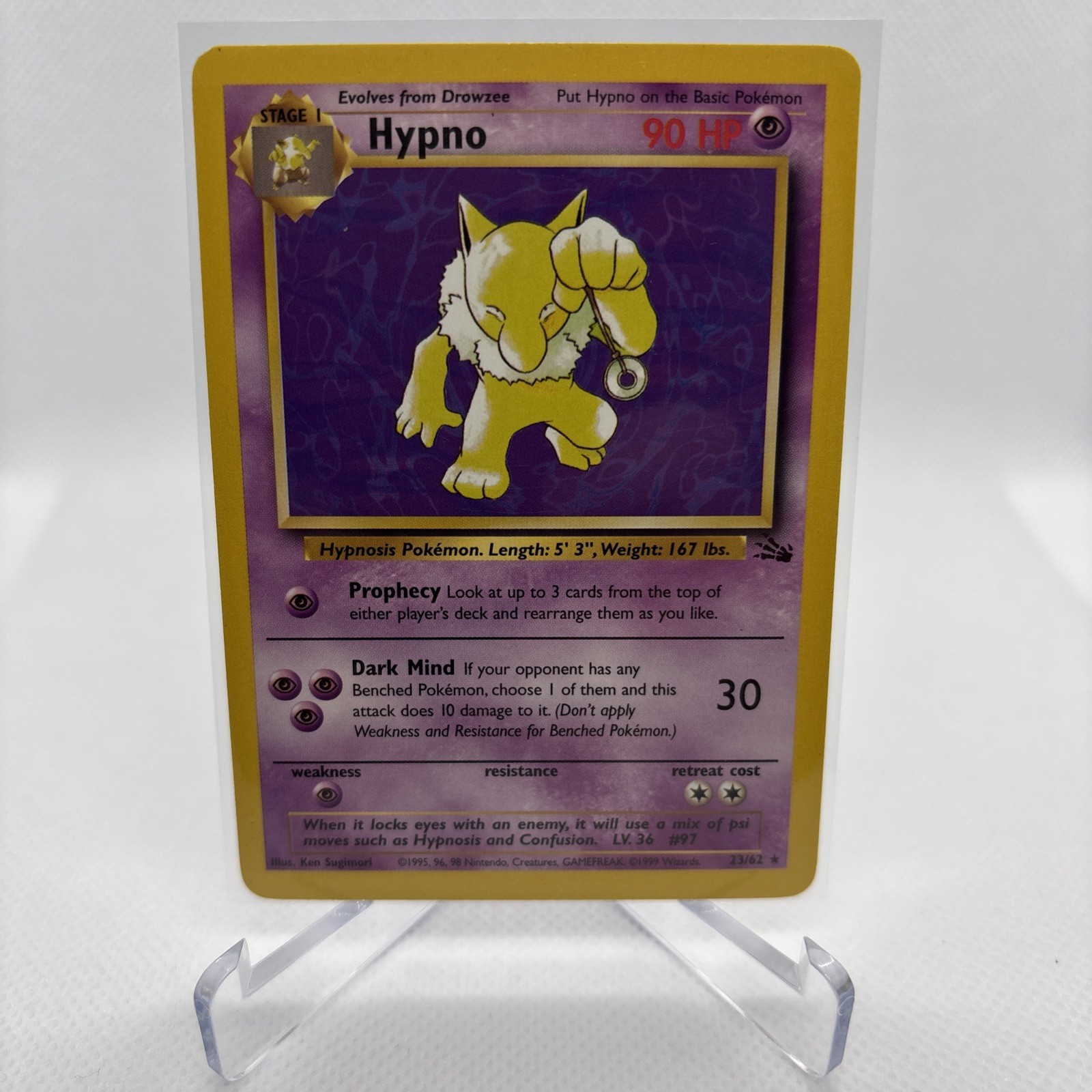 Pokemon TCG Hypno 23/62 VINTAGE Fossil Unlimited Non Holo Rare Card 1999