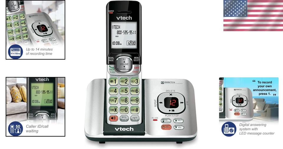 Telefone sem fio plástico 1 aparelho sistema de atendimento digital com identificador de chamadas - Imagem 2 de 4