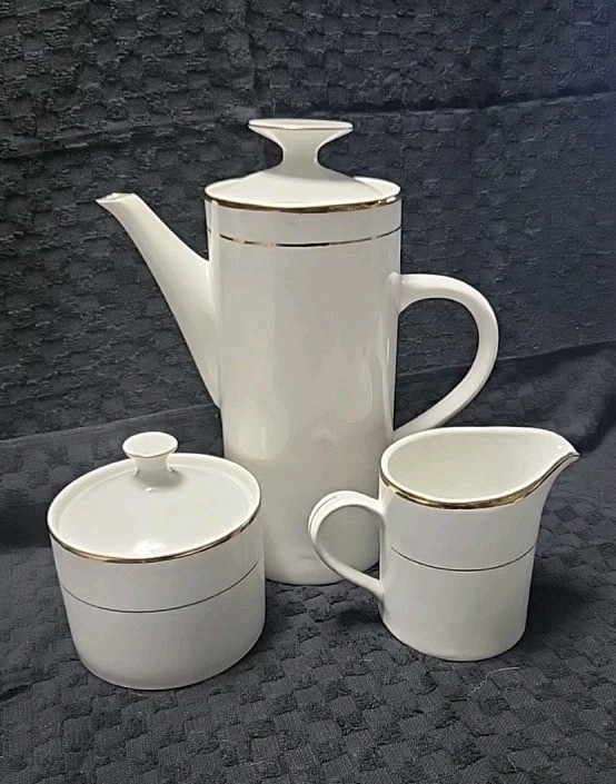 Vintage Sango China Celebration Gold 3 pc Tea Pot Creamer Su