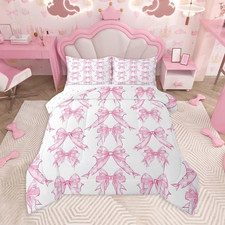 Kids Pink Bows King Comforter Set with Pillow Shams, Cute Design