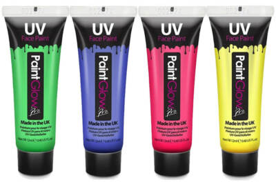 UV (Blacklight) Face Paint and UV Body Paint 12ml - 4pk