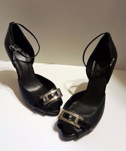 black leather heels with ankle strap