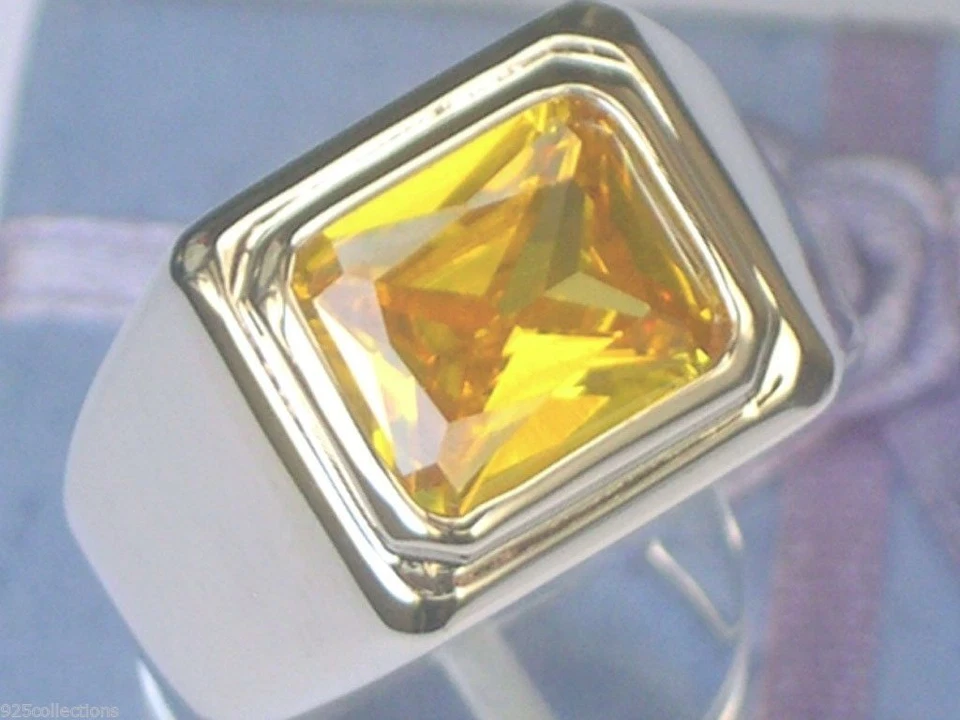 11 X 9 мм Solitaire ноября желтый Solitaire камень мужской родий кольцо размер 7-15 - Изображение 2 из 4