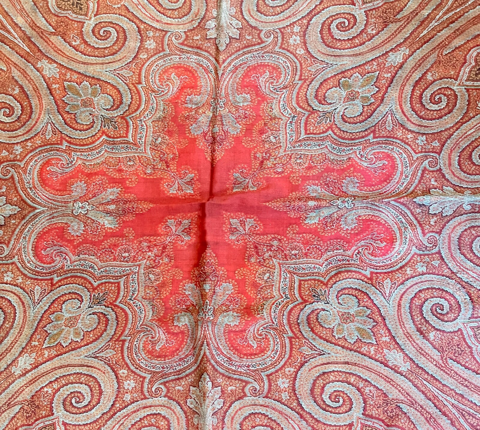 Vintage Antique Handwoven European Square Paisley Shawl - Cutter  ZZ193