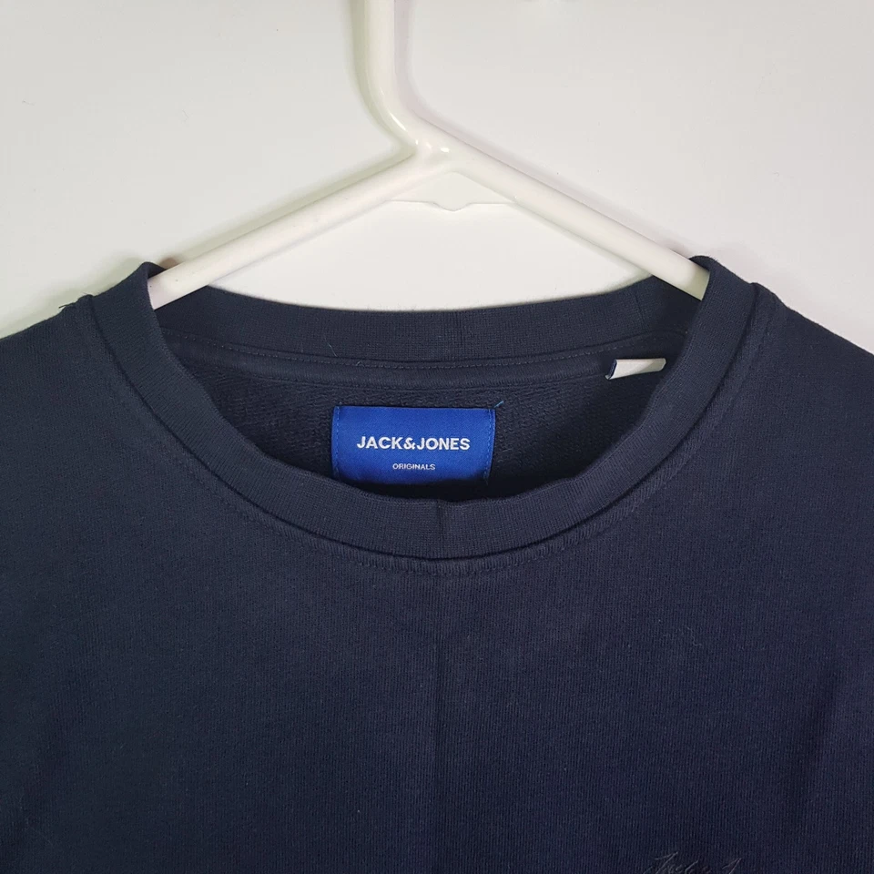 Jersey Jack & Jones Polar Para Hombres S Azul Blanco Logo Crew Pullover Sudadera Foto 3 de 4