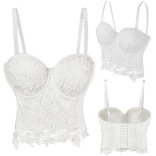 UK Floral Bralette Crop Top Bra Party Casual Strappy Corset Bustier Vest Tank bl