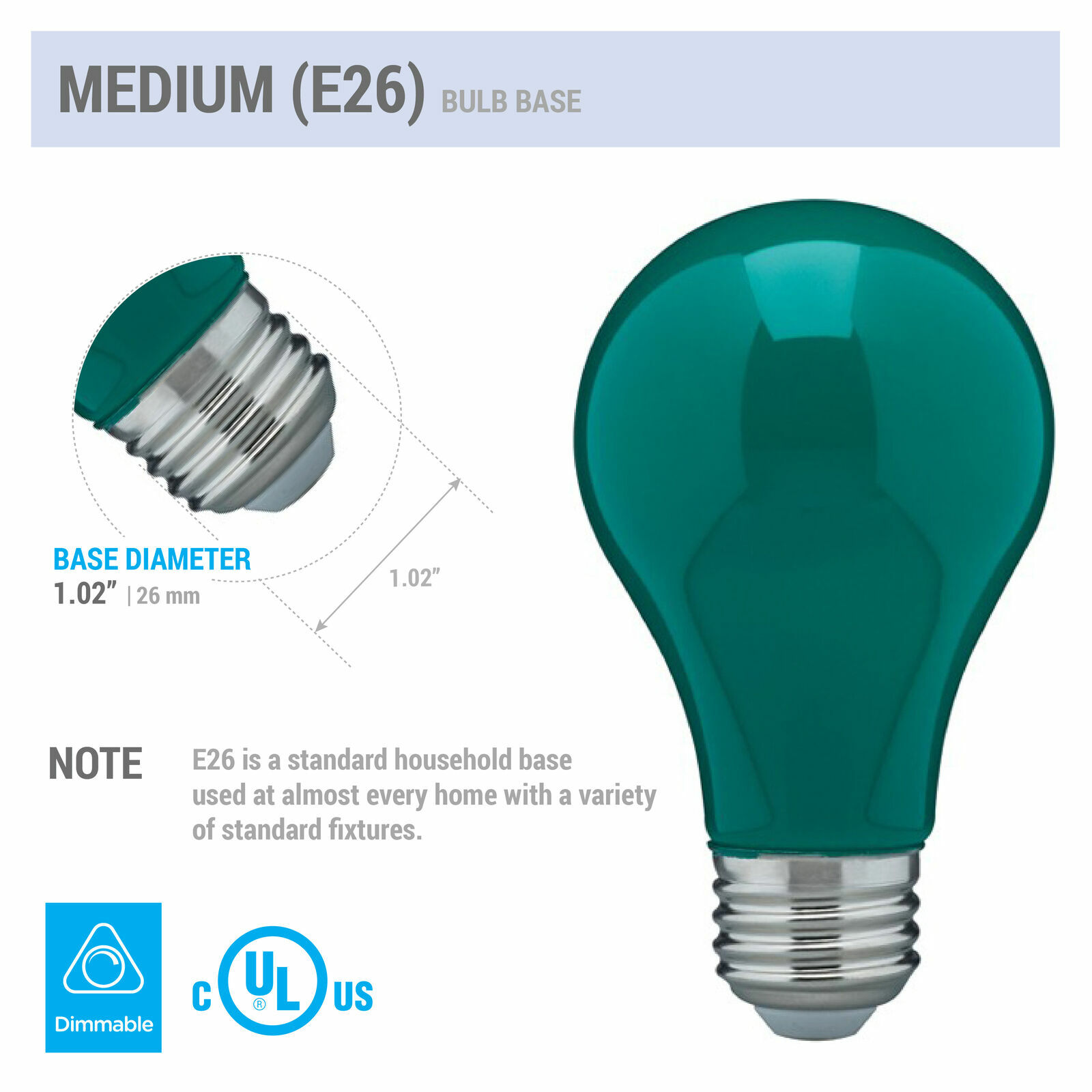 6 Pack CERAMIC GREEN LED Bulb A19 Medium E26 8W 60 Watt Equivalent Damp Location
