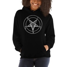 Sigil of Baphomet Occult Symbol on Black Men's Hoodie Sweatshirt White Print