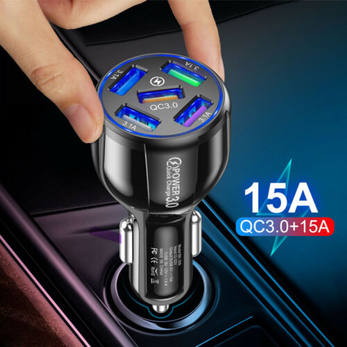 5 adaptateur chargeur de voiture téléphone USB QC 3.0 DEL écran charge rapide accessoires voiture - Photo 1 sur 15