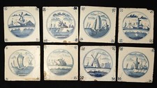 Antique Dutch Delft Set of 8 Tiles, 17-18th. Century (Q0848)