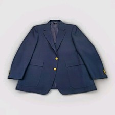 Vintage Blazer Mens 44S Navy Blue Sportcoat Visa Made In USA 2 Button Gold