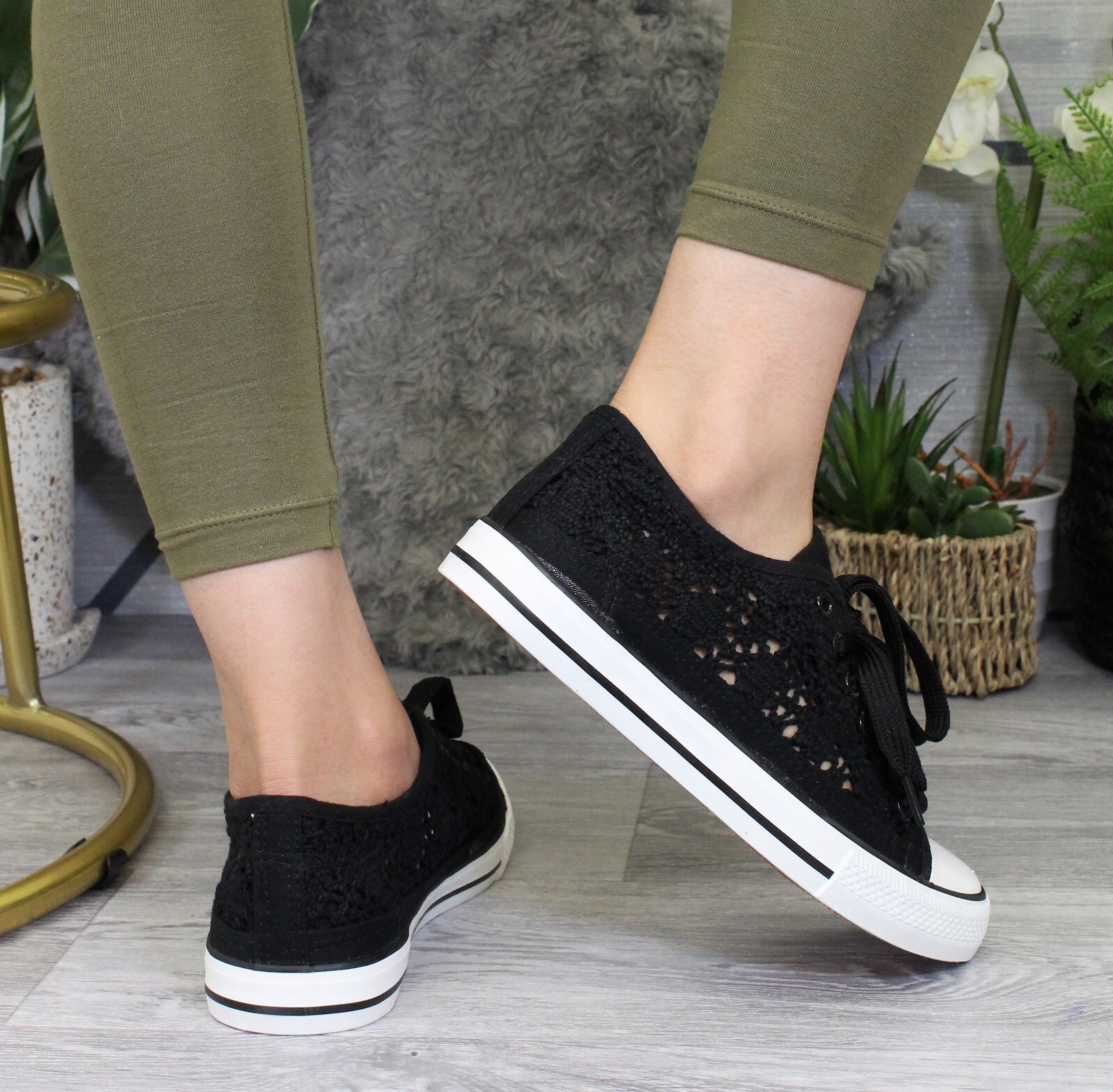 Urban Jacks Ladies Floral Canvas Sneakers - Lace Up Plimsolls, Women's Sizes 5-10 (EU 36-41)