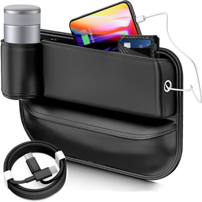 Car Seat Gap Storage Box Phone Holder Organizer Leather Cup Holder Gap Bag USA