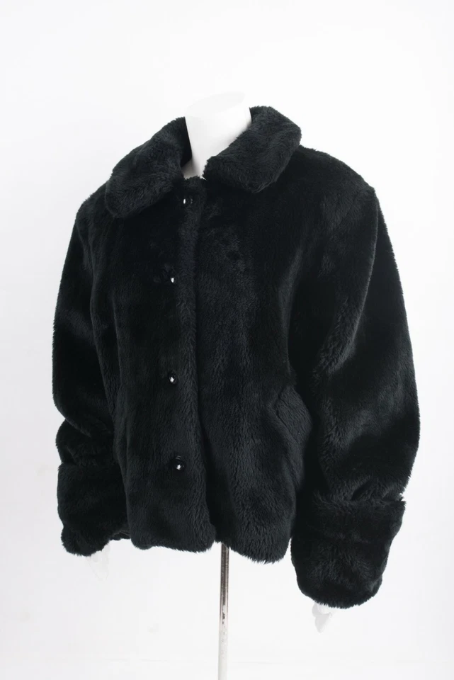 Michael Simon Нью-Йорк женщин черный искусственного меха Куртка Пальто размер большой кнопка спереди - Изображение 2 из 4