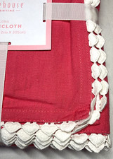 Storehouse TABLECLOTH 60 X 120 PINK WITH WHITE HEART TRIM EDGE 100 COTTON NIP