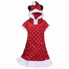 New Disney Parks Girls Hooded Red Glitter Polka Dot Minnie Mouse Holiday Dress