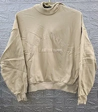 New Essential Fear Of God Front Logo Pullover Hoodie Beige Size Large