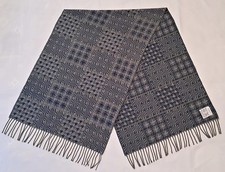 ITALY AUTHENTIC MATINIQUE ROMBO PLAID BLUE WOOL BLEND LONG MENS FRINGE SCARF