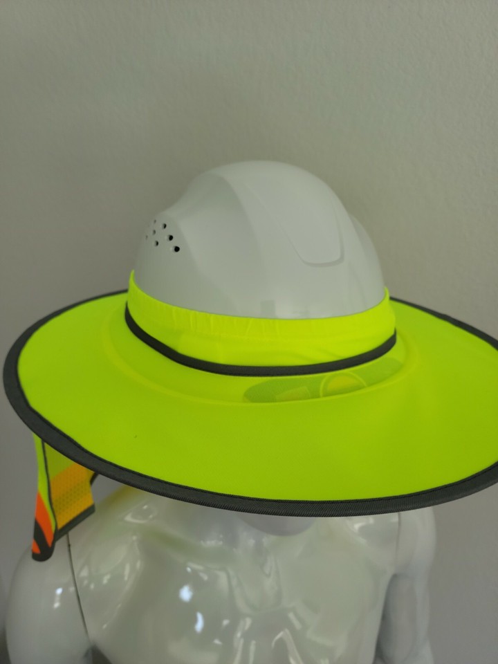 Green Hard Hat Sun Shade Visor Full Brim Mesh Neck HI VIS REFLECTIVE
