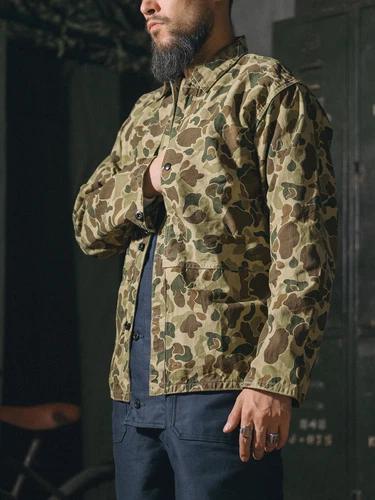 Bronson USMC P-44 Duck Hunter Camo Jacket Vintage Men's HBT WW2 Military Uniform