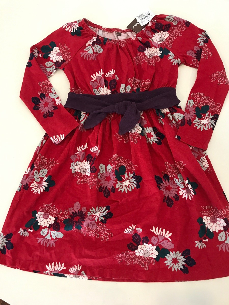NWT Sz 7 Tea Collection Perfect Holiday Red Floral Purple Sash Dress Girls  | eBay