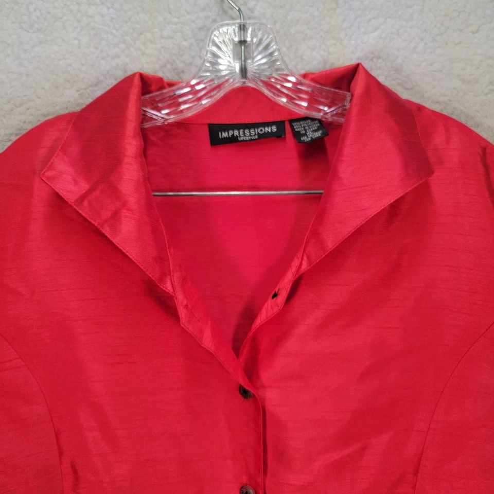 Blusa Traje Blusa De Colección Años 90 Impresiones Para Mujer Top Rojo Cuello Satinado Botón Corbata Talla XL Foto 2 de 4