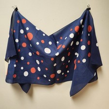 Polka Dot Fashion Scarf Rectangle Navy Red White Vintage 15x40"