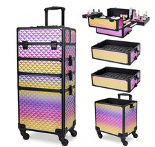 Rolling Makeup Train Case Large Cosmetic Trolley 4 in 1 Travel Organizer PRO
