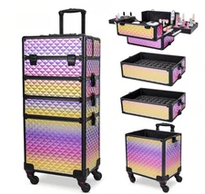 Rolling Makeup Train Case Large Cosmetic Trolley 4 in 1 Travel Organizer PRO 