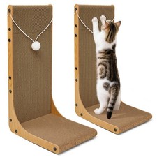 2-Pack 23.6" L-Shaped Cat Scratcher - Dual Use Scratch Pad Toy Balls, Wall-Mou